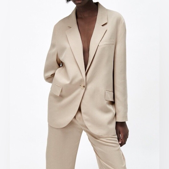 Zara Jackets & Blazers - Zara One Button Oversized Blazer In Khaki Tan